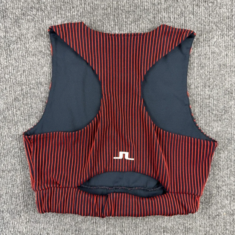 J.Lindeberg Tank Top Womens Small Blue Red Stripe Cropped Racerback Logo Sport